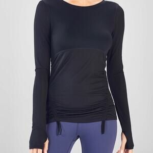 Fabletics Cashel Long Sleeve Ruched Cinched Active Top Scoop Back Mesh